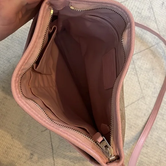 Coach Tan and Pink Crossbody Bag with Signature Pattern - Picture 6 of 7